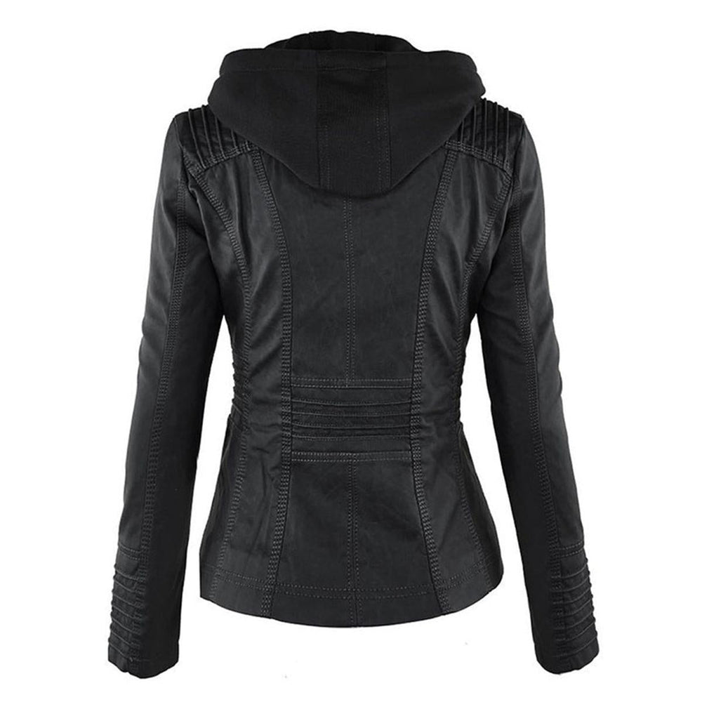 Moderne khaki Damen Bikerjacke mit Kapuze und Reißverschluss, perfekt für Streetwear.