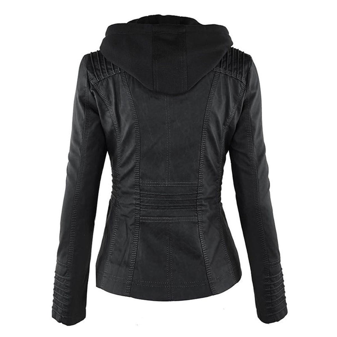 Moderne khaki Damen Bikerjacke mit Kapuze und Reißverschluss, perfekt für Streetwear.