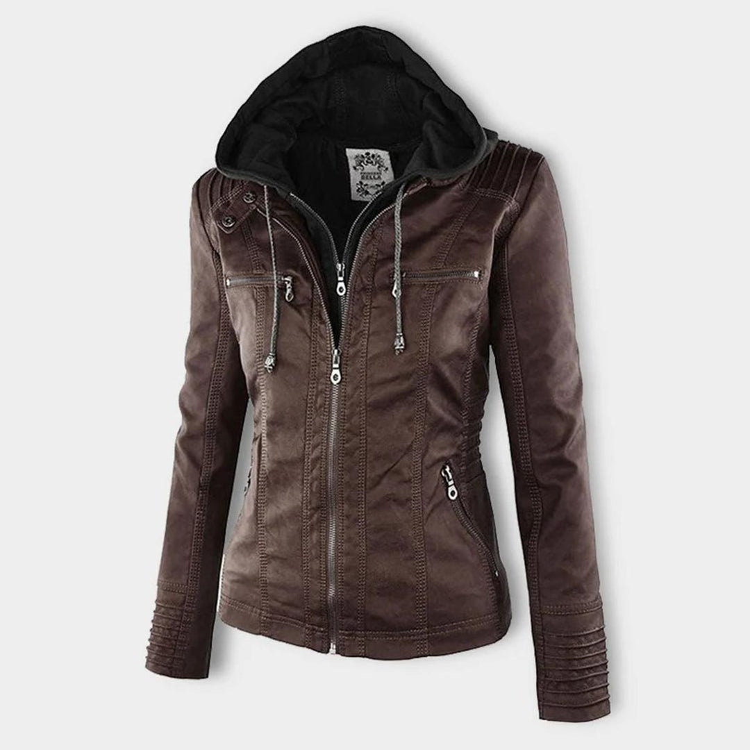 Zeitlose schwarze Damen Kapuzenjacke, Biker-Stil, Reißverschluss, ein vielseitiger Klassiker.