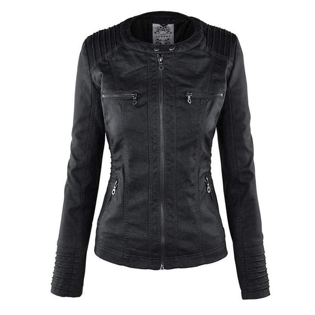 Bequeme braune Damen Kapuzenjacke im Biker-Look mit Zipper für Freizeit und Alltag.