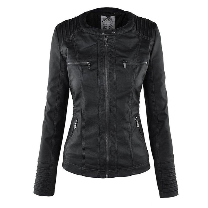Bequeme braune Damen Kapuzenjacke im Biker-Look mit Zipper für Freizeit und Alltag.