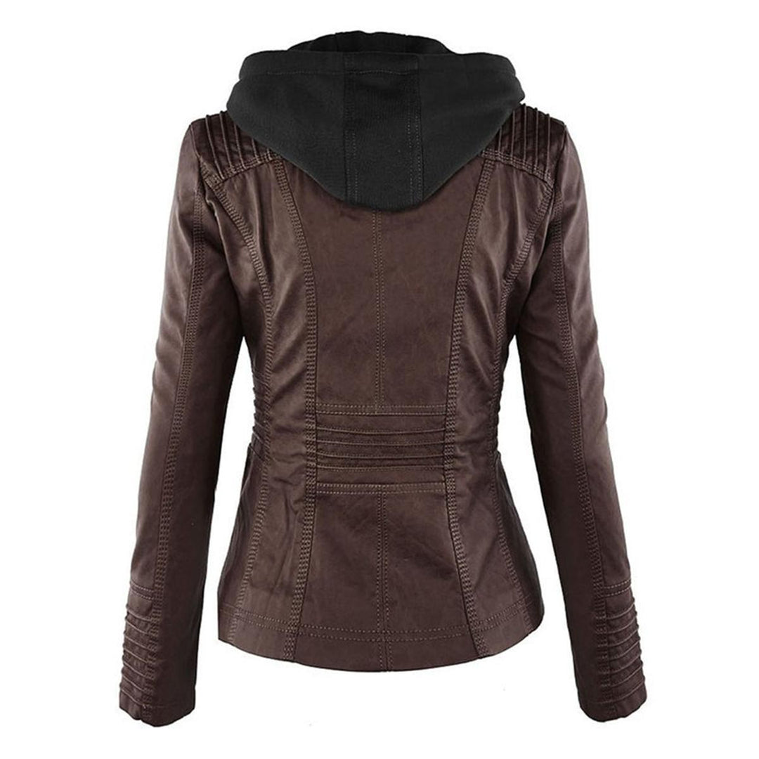 Trendige Damen Kapuzen-Bikerjacke mit Reißverschluss, ein Must-have für die Herbstmode.