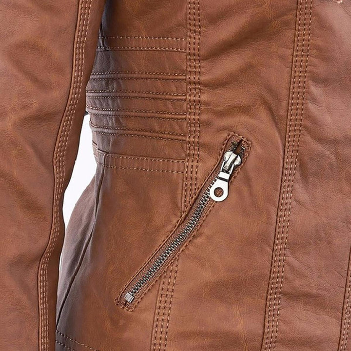Elegante schwarze Damen Kapuzenjacke, Biker-Stil, mit asymmetrischem Reißverschluss, urban.