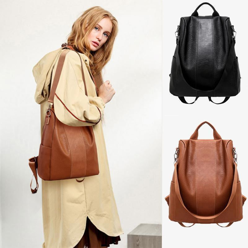 Eleganter Damen Anti-Diebstahl Rucksack aus PU-Leder, wasserdicht & robust, ideal für die sichere Aufbewahrung.