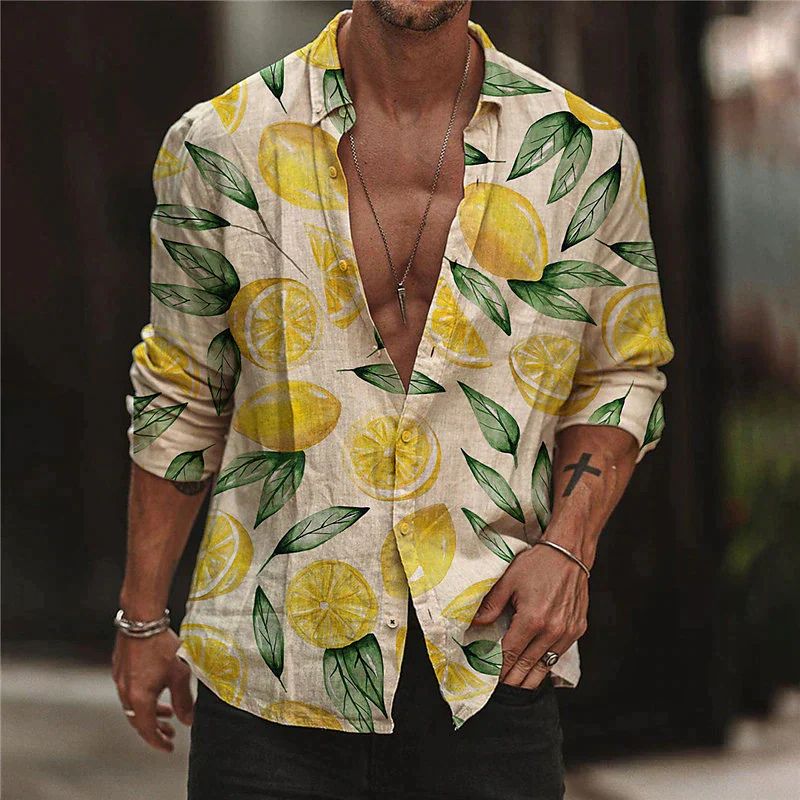 Stylisches Herren Sommerhemd mit luftigem Zitronenprint. Perfektes Kurzarm-Freizeithemd für Urlaub & entspannte Tage.