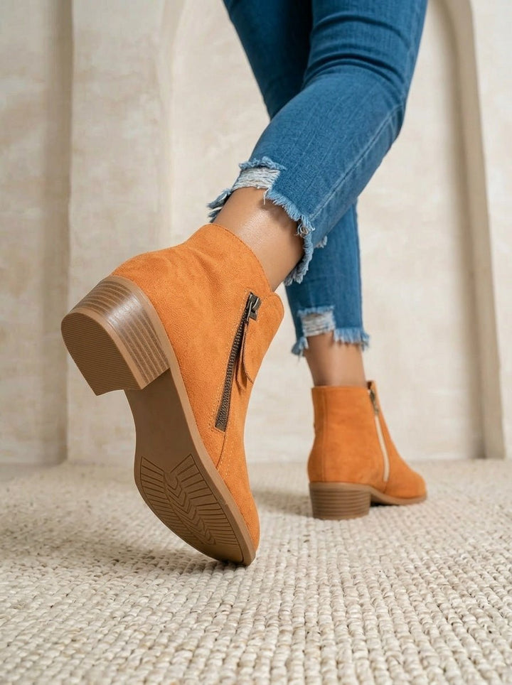 Herbstliche Damen Stiefeletten mit Blockabsatz, Reißverschluss. Bietet hohen Komfort und zeitlosen Stil.