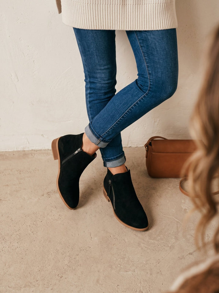 Business-taugliche Damen Stiefeletten mit Blockabsatz, Reißverschluss – elegant & sehr komfortabel.