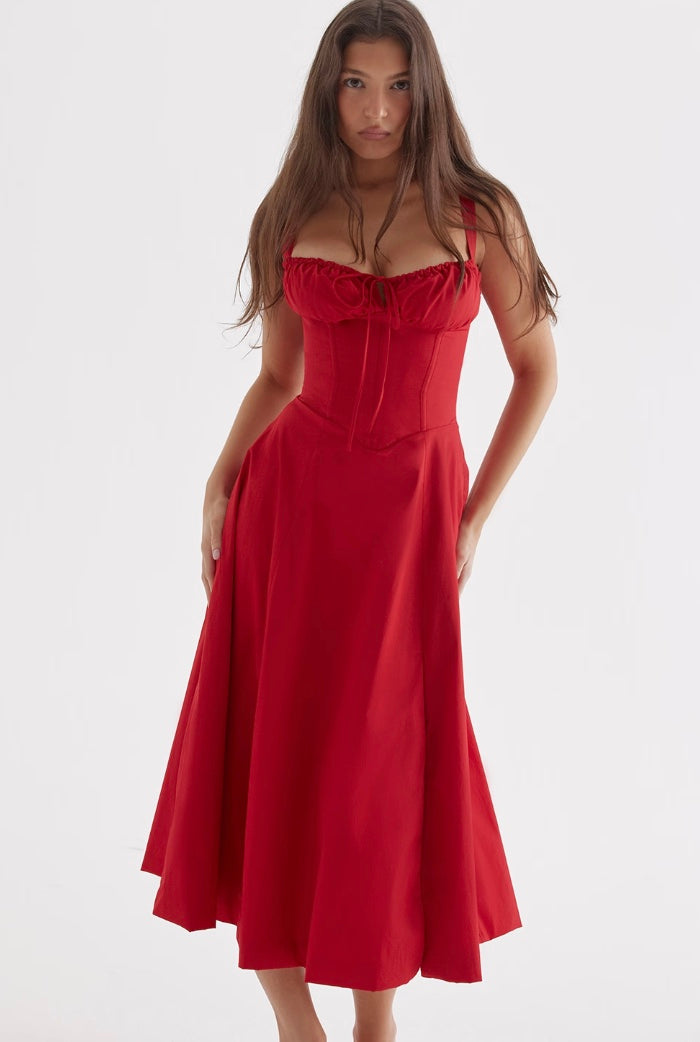Einfarbiges taillenformendes Midikleid für Damen, ideal als schickes Alltagskleid.