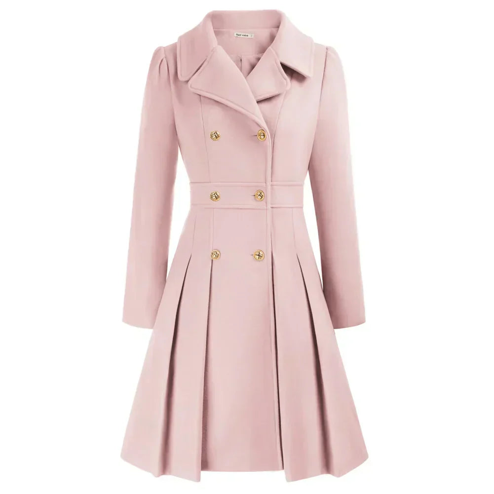 Modischer Damen Kurzmantel Leah, tailliert, zweireihig, vielseitig kombinierbar für Damenmode.