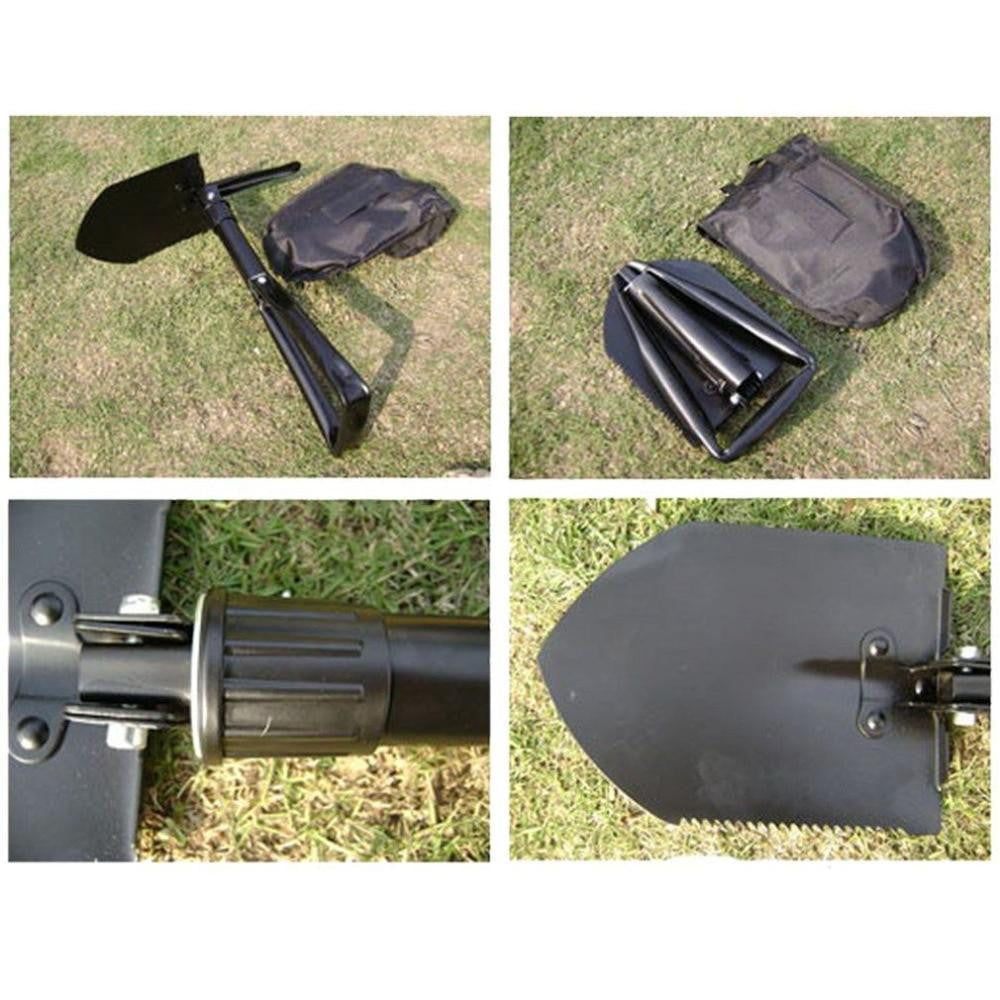 Detailansicht des taktischen Militär-Klappspatens. Robuste Klinge und Griff; faltbares Outdoor-Werkzeug.