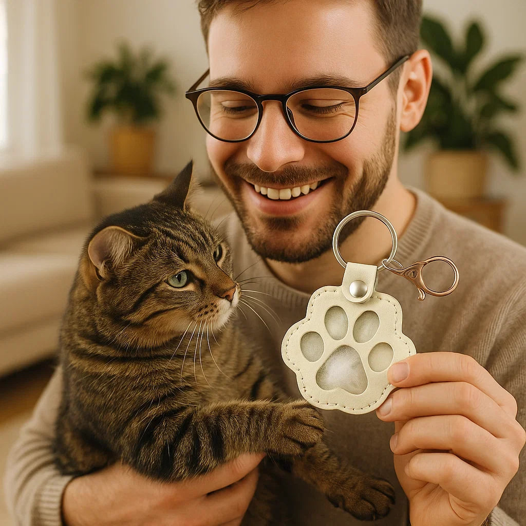 Praktischer Leder-Schlüsselanhänger und Erinnerungsstück für Tierhaare, ideal für Haustierliebhaber.