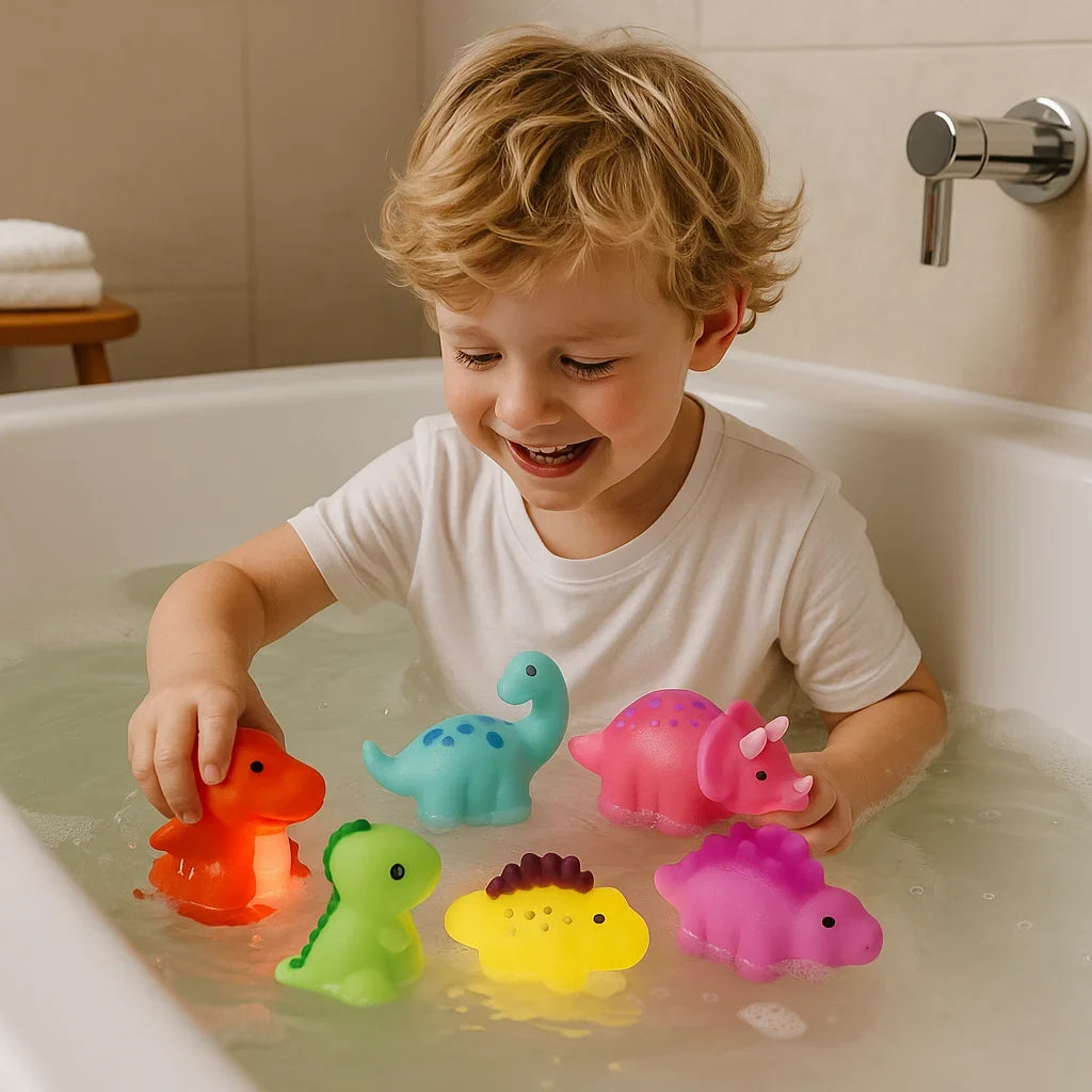Sichere, wasserdichte leuchtende Dinosaurier Badespielzeuge, pädagogisch wertvoll für Kleinkinder.