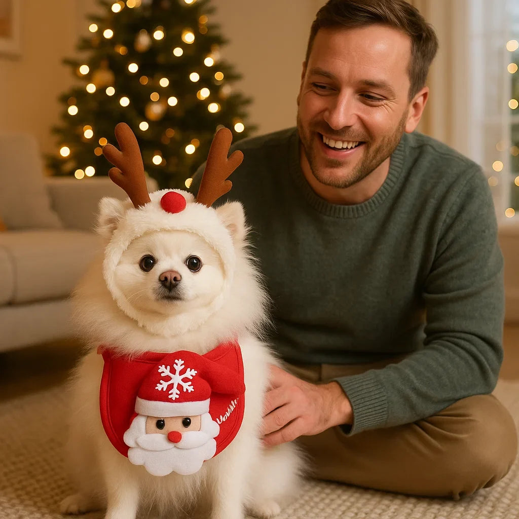 Komfortables und stilvolles Haustieroutfit für Weihnachten; perfekt für Fotos und Partys.