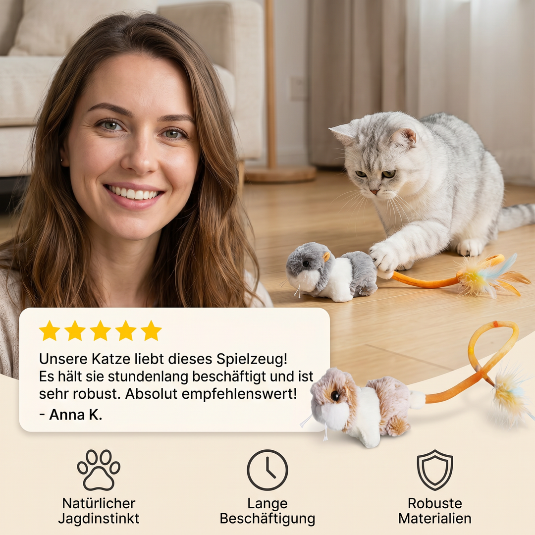 Katzenspielzeug interaktiv: Realistische Spielmaus mit Schwanzbewegung fördert natürlichen Jagdinstinkt Ihrer Katze.