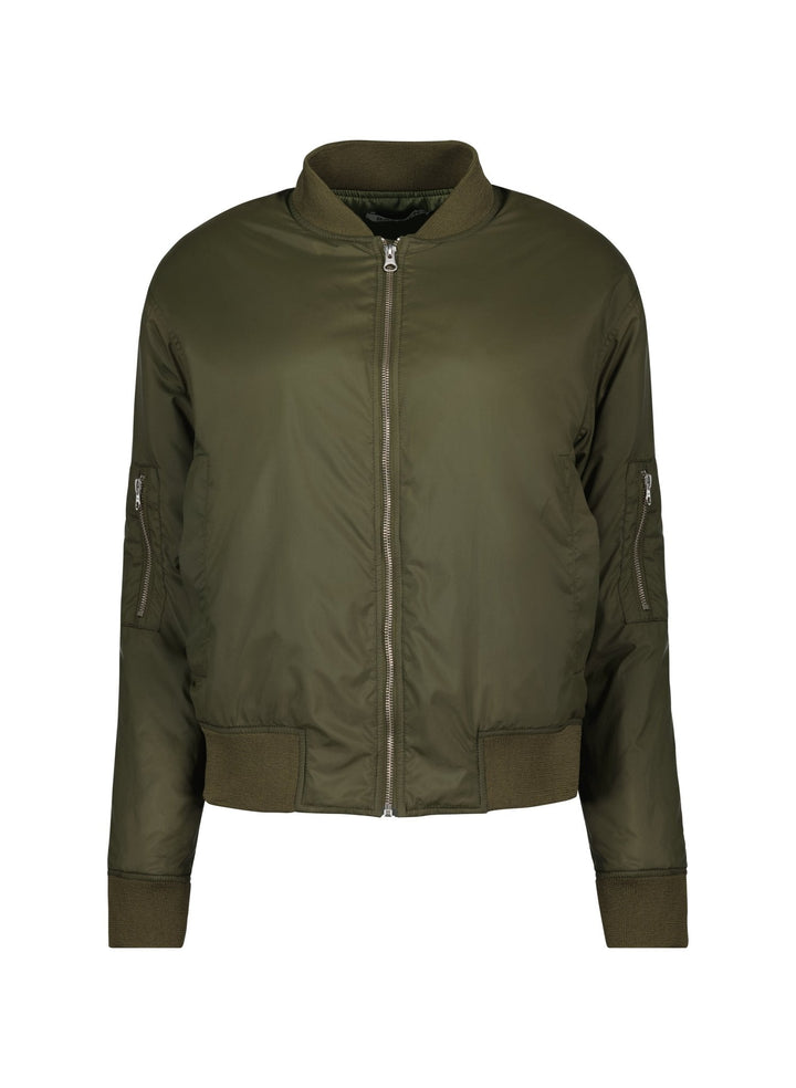 Khakifarbene Damen Oversize Bomberjacke, modisch & vielseitig, perfekt für einen stilvollen Casual Look.