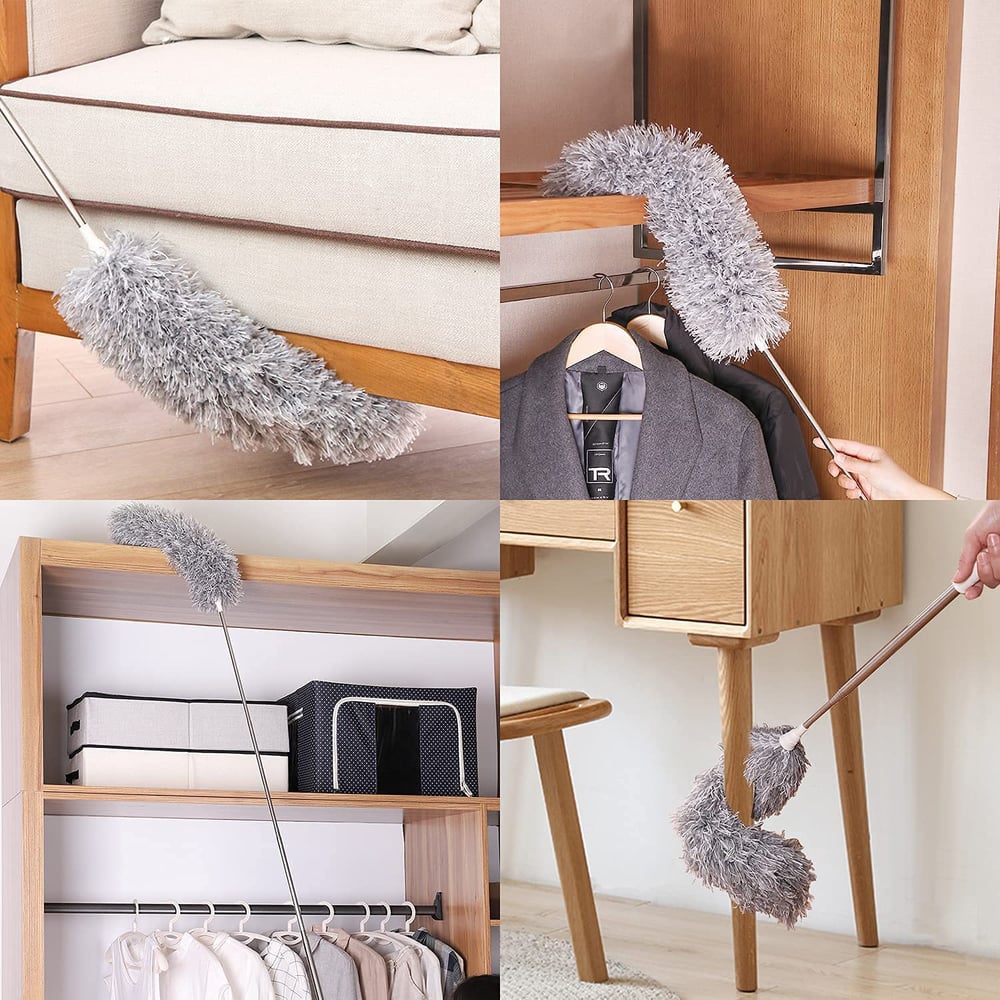 Waschbarer Mikrofaserstaubwedel mit Teleskopstange für hygienische Hausreinigung; ideal für Staub & Spinnweben.