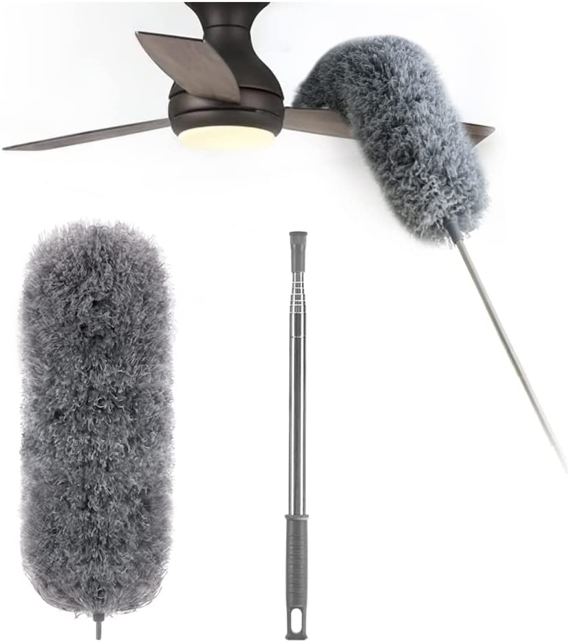 Flexibler Mikrofaser-Staubwedel mit Teleskopgriff für mühelose Reinigung im Haushalt; erreicht jede Ecke.