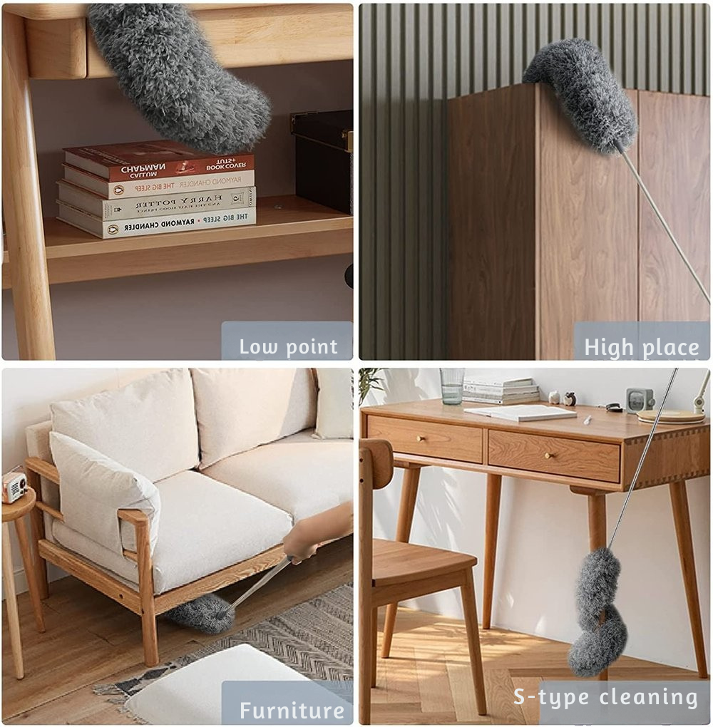 Praktischer Teleskop-Mikrofaserstaubwedel für effektive Staubentfernung; flexibel, extra lang und waschbar.