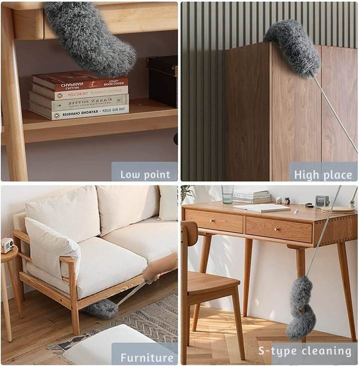 Praktischer Teleskop-Mikrofaserstaubwedel für effektive Staubentfernung; flexibel, extra lang und waschbar.