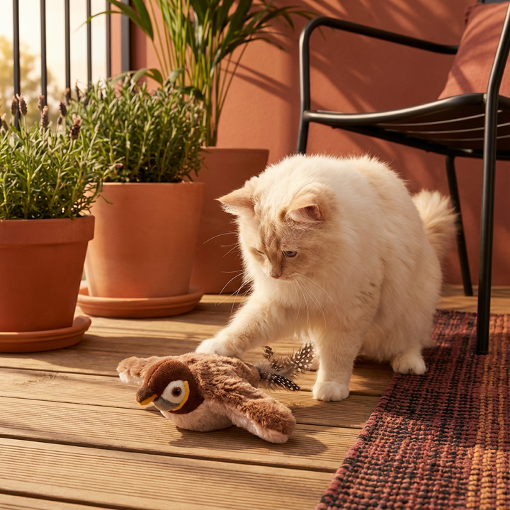 Flatterndes Vogel Katzenspielzeug für Hauskatzen, fördert Jagdinstinkt & Bewegung.
