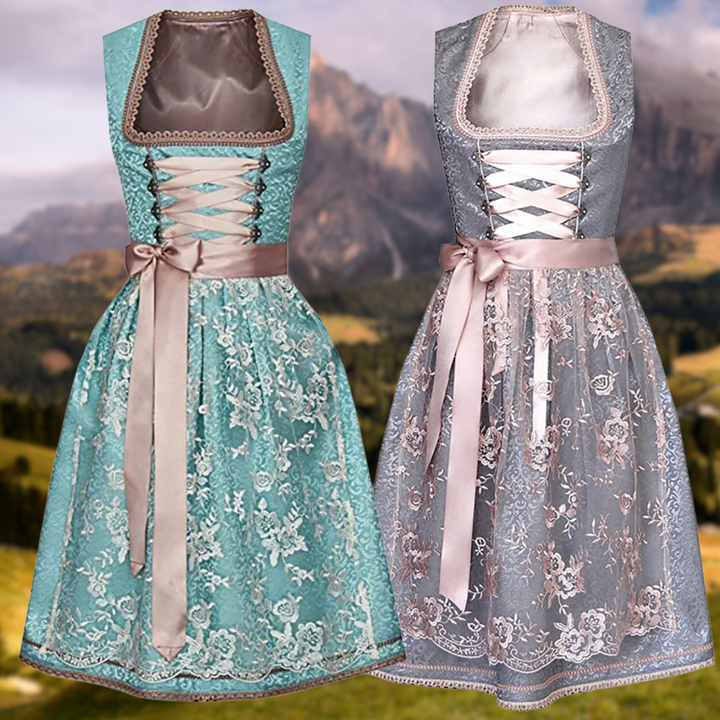 Traditionelles Damen Dirndl Set: Elegantes, 3-teiliges Trachtenkleid für festliche Anlässe und Oktoberfest, inklusive Schürze & Bluse.