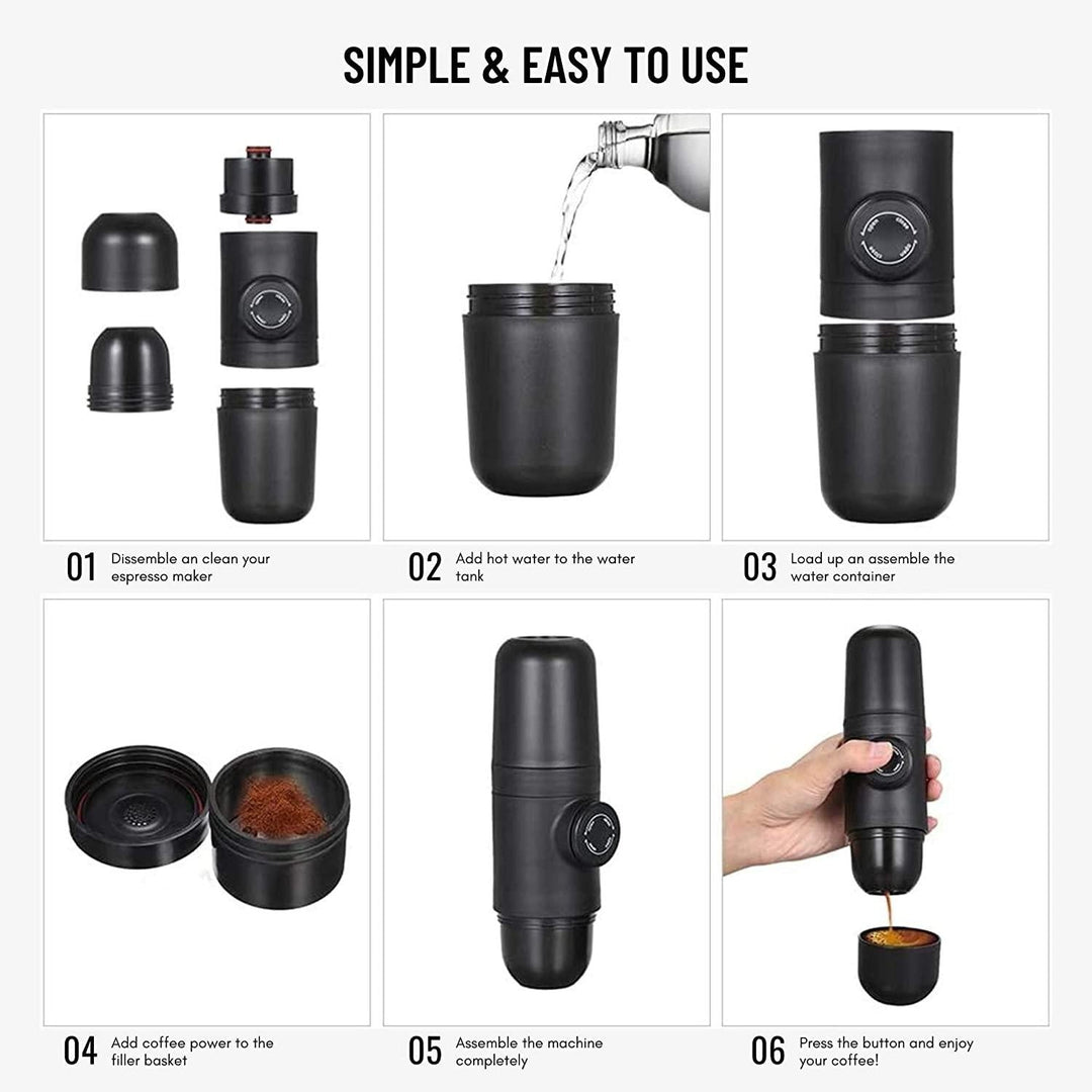 Robuste tragbare Espressomaschine für Outdoor und Camping. Genießen Sie frischen Espresso überall. Manuelle Kaffeemaschine mobil.