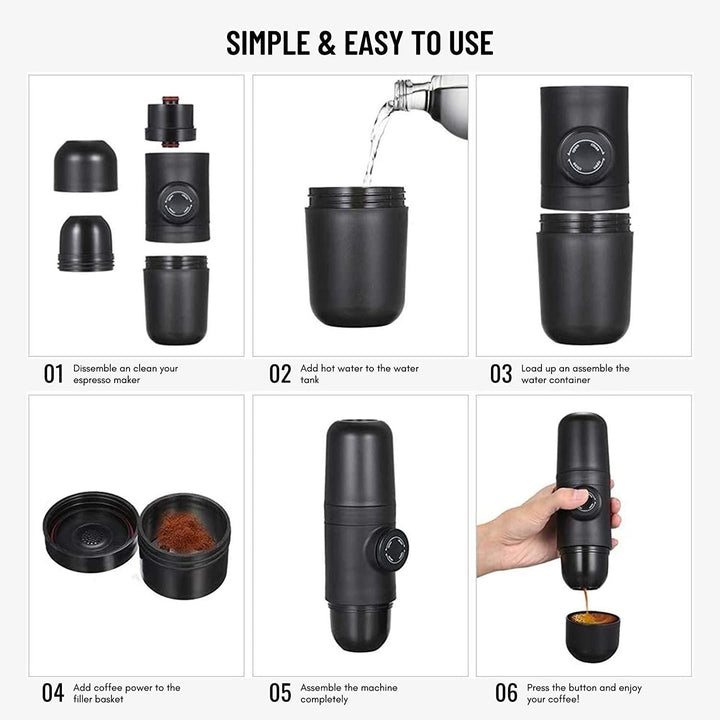 Robuste tragbare Espressomaschine für Outdoor und Camping. Genießen Sie frischen Espresso überall. Manuelle Kaffeemaschine mobil.