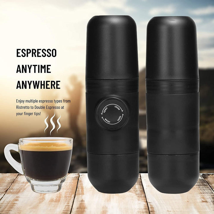 Kompakte Espressomaschine, ideal als Geschenk für Kaffeeliebhaber. Perfekt für Büro und Reisen. Manuelle Kaffeezubereitung mobil.