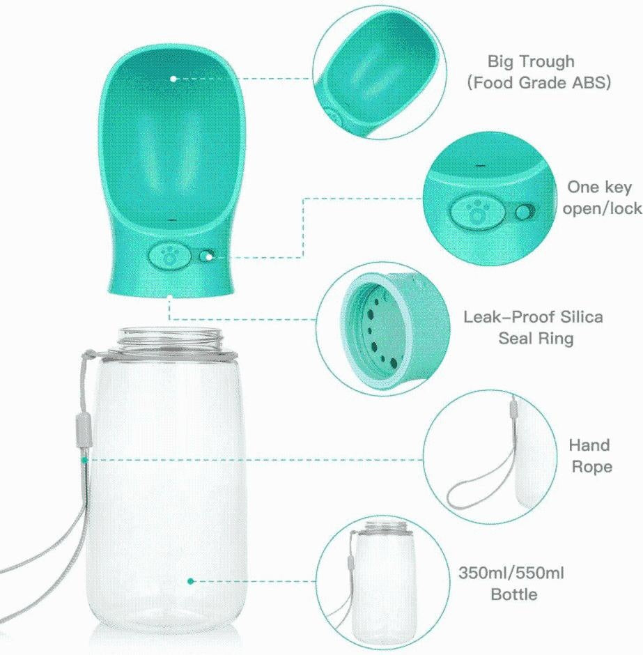 Tragbare Hundetrinkflasche für Outdoor-Aktivitäten. Haustierbedarf für Reisen & Spaziergänge.