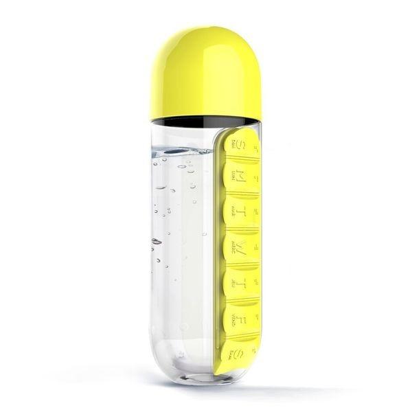Organisieren Sie Ihre Medikamente mit dieser Wasserflasche inklusive Pillendose.