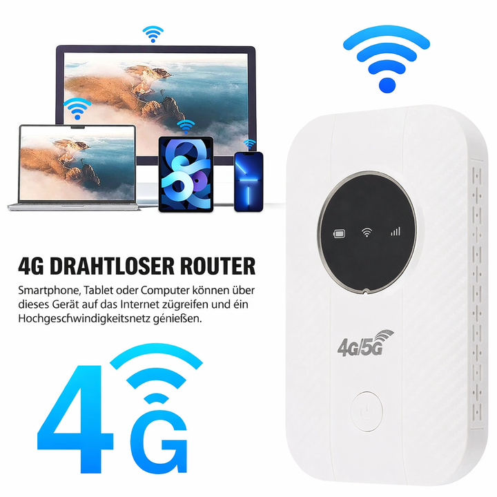 Tragbarer 4G LTE WLAN Router Hotspot für schnelles mobiles Internet unterwegs; ideal für Reisen.
