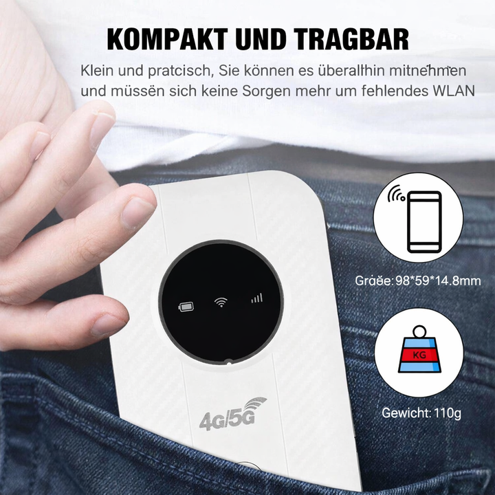 Kompakter mobiler WLAN Router mit SIM-Kartensteckplatz für universellen 4G LTE Internetzugang.