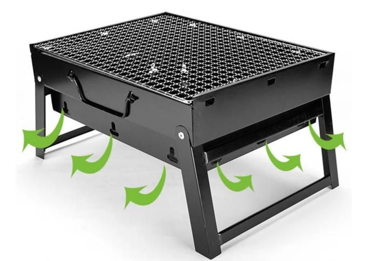 Genießen Sie authentisches Grillen unterwegs mit diesem tragbaren Holzkohlegrill. Ideal für Outdoor-BBQ.