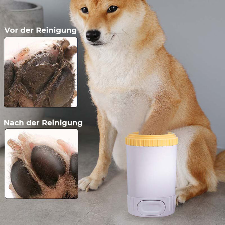 Kompakter Hunde-Pfotenreiniger, ideal für Reise und schnelle Reinigung verschmutzter Pfoten.