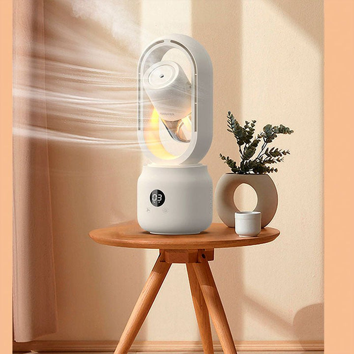 Tragbarer Miniventilator mit Luftbefeuchter, ideal für frische Kühlung im Büro oder auf Reisen.
