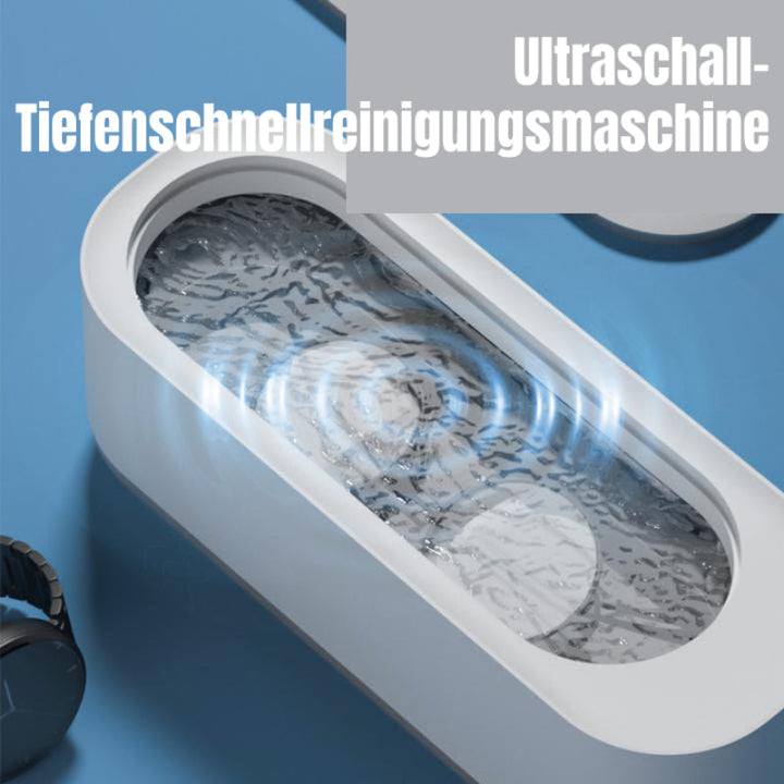 Schmuckreiniger: Tragbarer Ultraschallreiniger entfernt Schmutz von Ringen und Halsketten für Hygiene.