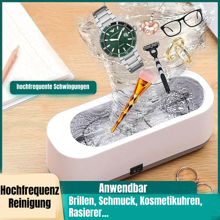 Kompakter Ultraschallreiniger für die Tiefenreinigung von Uhren, Ohrringen und kleinen Accessoires.