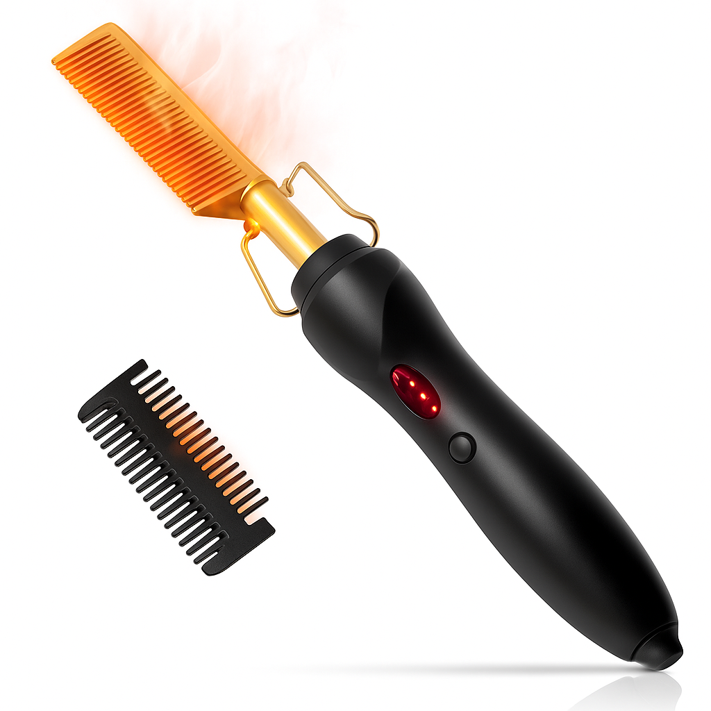 Tragbarer Unisex Heizkamm für Bart & Haarstyling. Schnelles Glätten und Pflegen für Männer & Frauen. Ideal für Reise.