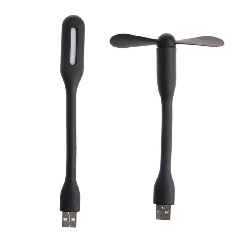 Tragbarer USB Mini-Lüfter & LED-Licht Set für Kühlung und Beleuchtung am Laptop-Arbeitsplatz; leise und flexibel.