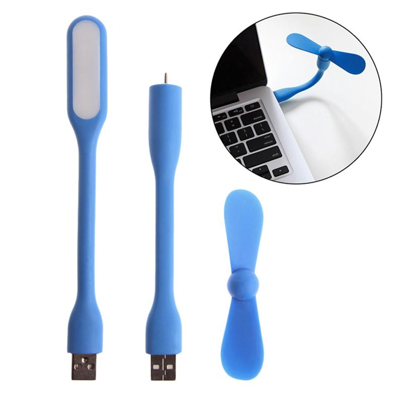 Kompakter USB Mini-Ventilator mit flexiblem Hals und heller LED-Lampe, ideal für Schreibtisch & Laptop-Zubehör.