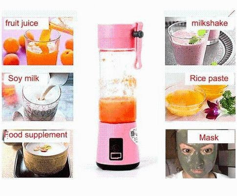 Abgebildeter USB-Mixer in Aktion, bereitet einen frischen grünen Smoothie zu. Perfekt für unterwegs.