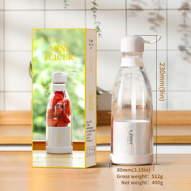 Kompakter Tragbarer Mixer für die Küche. Frische Säfte & Smoothies mit 4-Klingen USB Smoothie Maker genießen.