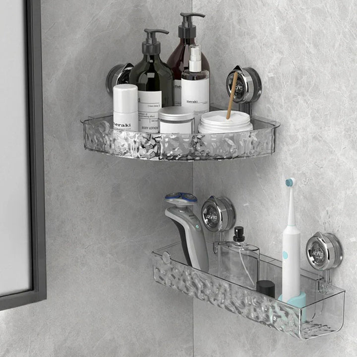 Transparentes Badezimmer Saugnapf Regal zur praktischen Wandaufbewahrung ohne Bohren. Ideal für Dusche & Bad.