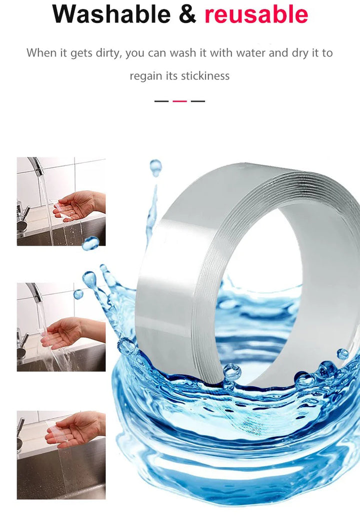 Vielseitiges doppelseitiges Klebeband für glatte Oberflächen, spurlos & wiederverwendbar; ideal für Fliesen & Glas.