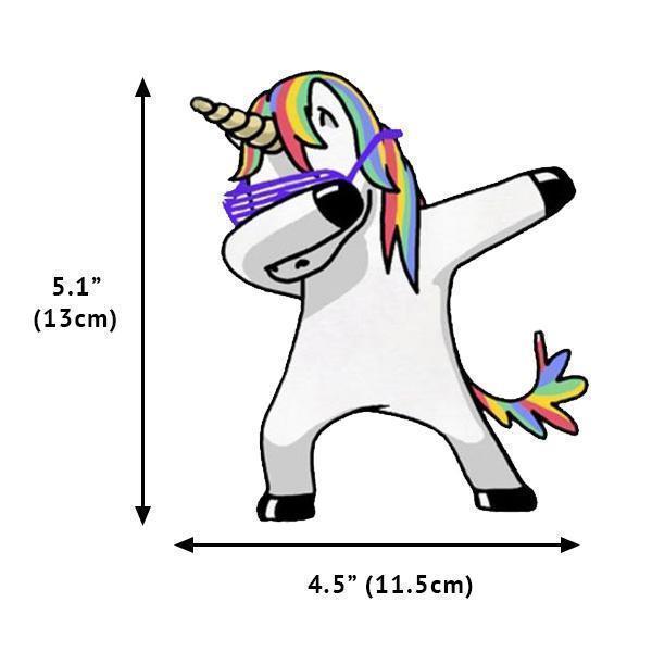 Trendiger Dabbing Einhorn Vinyl Aufkleber in Regenbogenfarben. Perfekt für Laptop, Auto & wasserdicht.