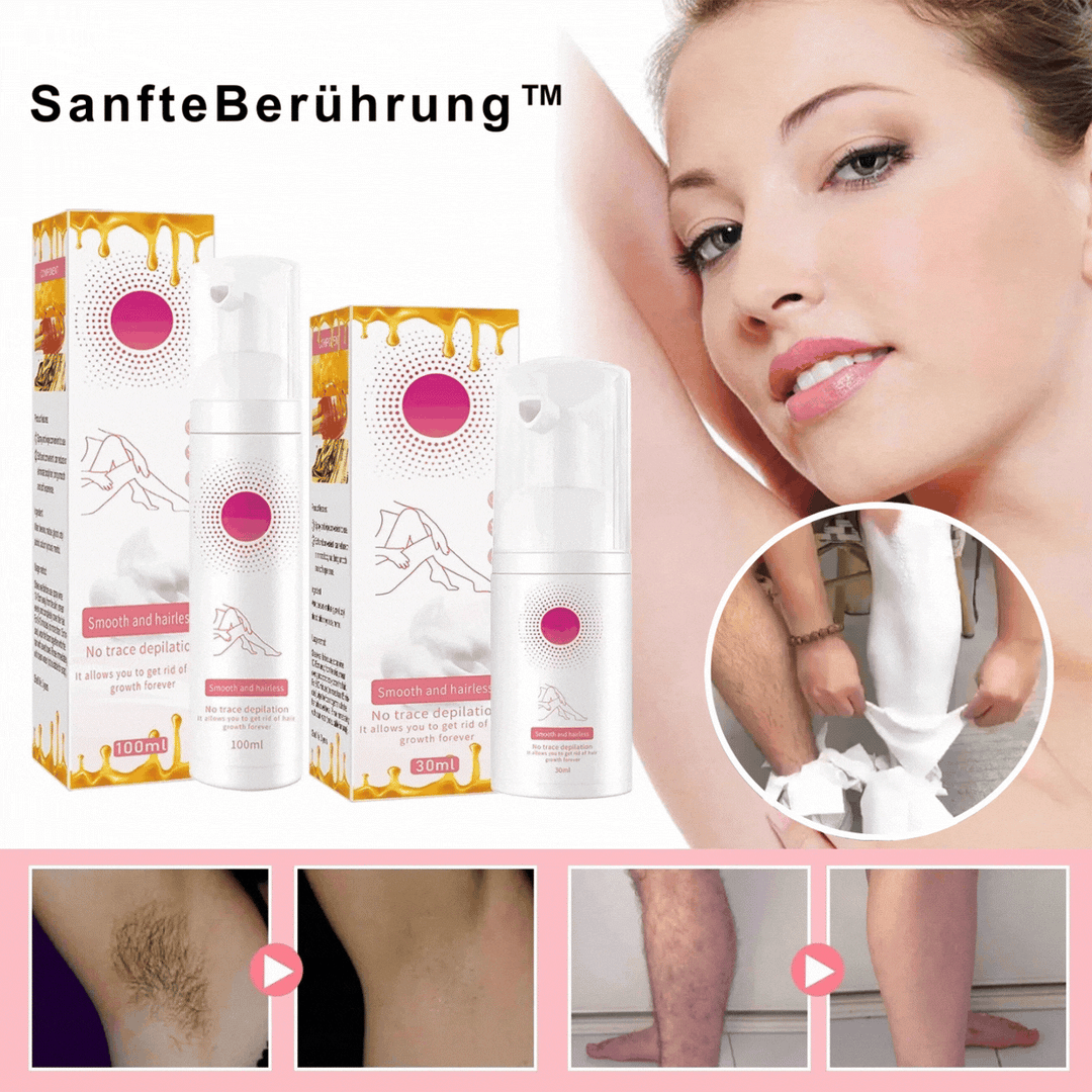 Sanftes Haarentfernungsspray für glatte Haut ohne Reizungen. Mit Pflanzenextrakten und Bienenwachs.