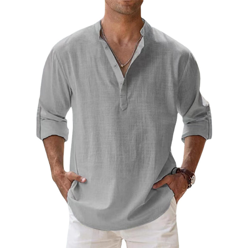 Leichtes, atmungsaktives Herren Langarm Henley Hemd aus Baumwolle. Optimaler Tragekomfort im Sommer.