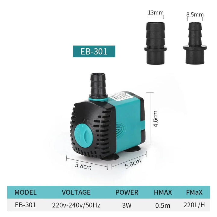 US-Standard Aquaristik Pumpe 3W-25W, ultra-leise und mit leistungsstarkem Wasserfilter.