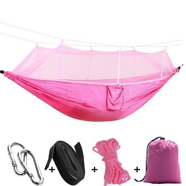 Ultraleichte Camping-Hängematte mit Mückennetz für 2 Personen, robustes Nylon, ideal für Outdoor-Abenteuer.