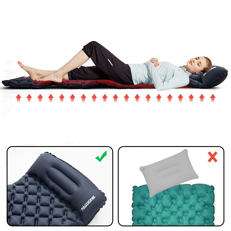 Ultraleichte Camping-Isomatte, wasserdicht mit integrierter Fußpumpe für einfaches Handling.